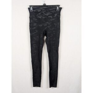 Spanx Faux Leather Camouflage Leggings Black/Gray Women's Size Medium
